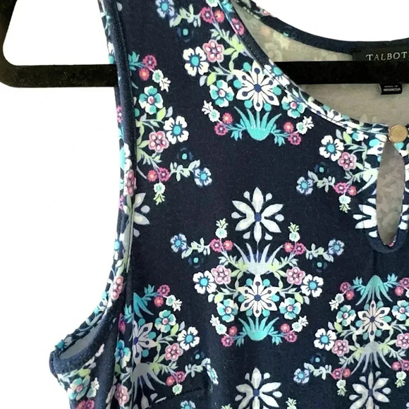 TALBOTS | NWOT | SLEEVELESS COTTON MAXI DRESS FLORAL NAVY BLUE | SIZE: SMALL - Picture 4 of 9